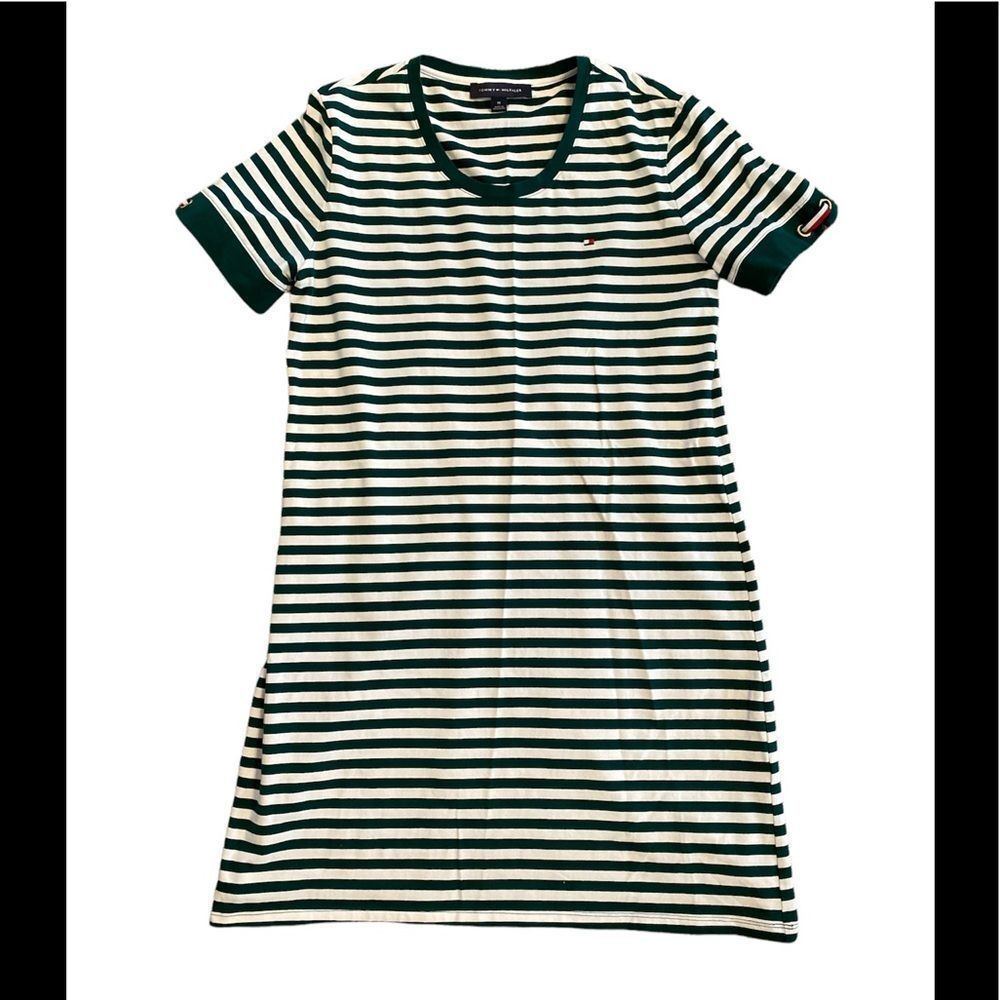 Tommy Hilfiger v Neck Hunter Green Striped Dress Size Women’s Medium